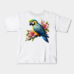 A parrot decorated with beautiful colorful flowers. Kids T-Shirt